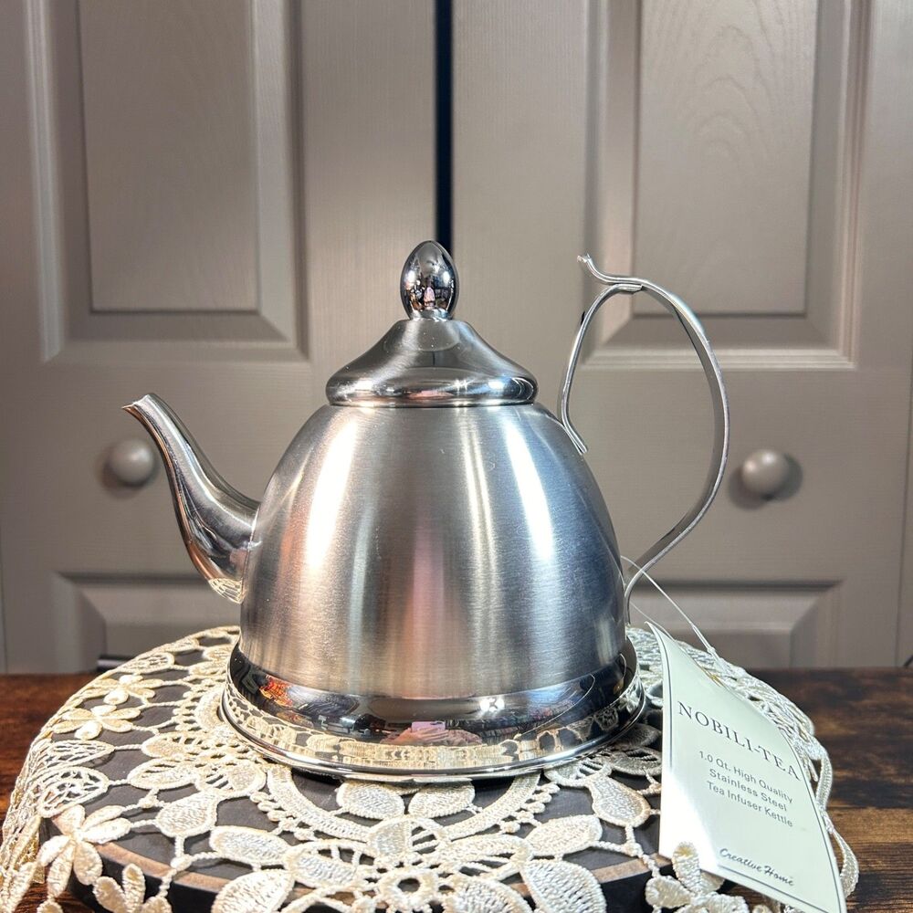 NOBILI-TEA Stainless Steel Whistling 3-Piece Tea Kettle with Infuser Basket(NEW)